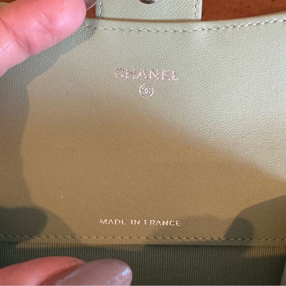 RARE Chanel Light Green Classic Flap Card Holder Black Hardware NWT - Picture 11 of 12